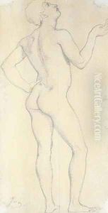 A nude youth looking up to the right by Jean Auguste Dominique Ingres