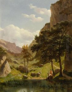 Landscape With Two Figures At A Pond Landscape With Two Figures At A Pond