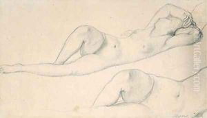 A reclining female Nude by Jean Auguste Dominique Ingres