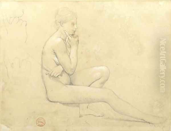 A young nude woman seated in profile to the right, with subsidiary studies of her hand - view 1