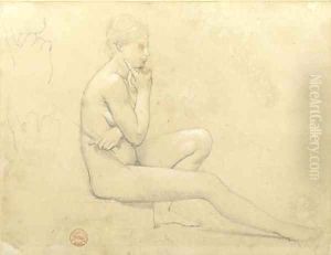 A young nude woman seated in profile to the right, with subsidiary studies of her hand