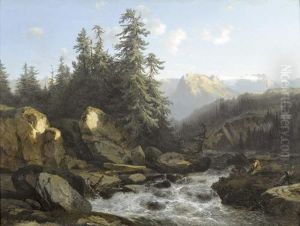 Gebirgslandschaft Mit Bergbach Und Urirotstock. by Alexandre Calame