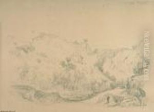 Bewaldete Landschaft Mit Bergdorf.