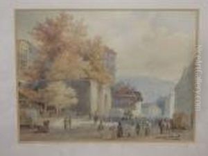 Street Scene, Signed And Inscribed, Watercolour
