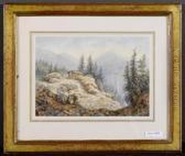 Gebirgslandschaft Mit Hutte. - view 1