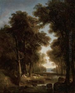 Paysage Avec Arbres, Eau, Bergers Et Vaches. 1842. by Alexandre Calame