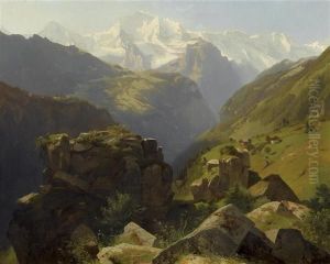 Blick Auf Die Jungfrau Uber Eine Gerollhalde. Um 1854 - 1860. by Alexandre Calame