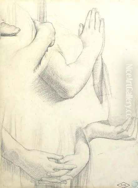 Four studies of hands and one study of a foot Studies for the stained glass windows of the Chapel of Saint Ferdinand, Paris - view 1