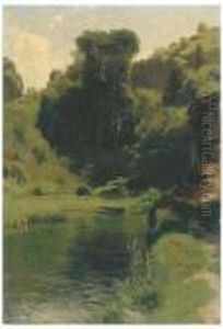 Un Etang Pres De Brunnen by Alexandre Calame