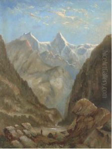 Figures In An Alpine Landscape by Alexandre Calame