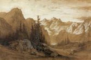 Gebirgslandschaft Mit See. by Alexandre Calame