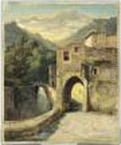 Vue D'un Village En Bordure De Torrent by Alexandre Calame