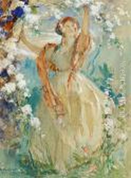 Young Woman Under A Tree In Bloom - view 1