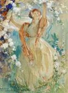Young Woman Under A Tree In Bloom by Antoine Calbet