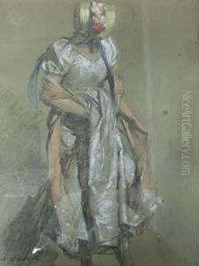 Jeune Femme Debout Au Chapeau Jaune by Antoine Calbet