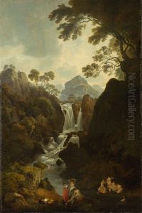 A Waterfall with Bathers by Julius Caesar Ibbetson