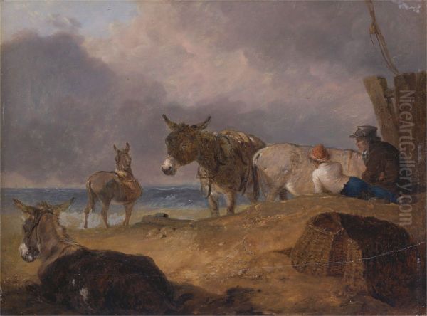 Donkeys and Figures on a Beach - view 1