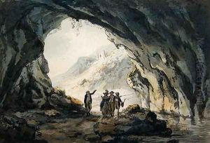 Travellers by a Cave by Julius Caesar Ibbetson