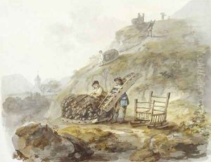 Method of obtaining peat from hills near Mallwyd by Julius Caesar Ibbetson