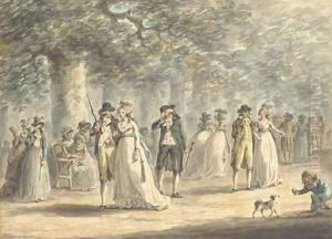 Fashionable figures promenading on the Mall, London by Julius Caesar Ibbetson