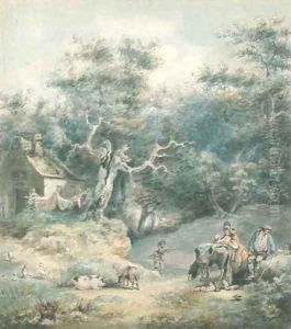Peasants in a wooded landscape by Julius Caesar Ibbetson