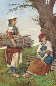 Young faggot gatherers in the Roman campagna by Filippo Indoni