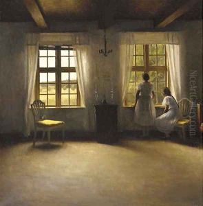 Young Girls standing by a Window in an Interior by Peter Vilhelm Ilsted