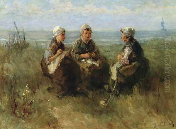 Three Women Knitting by the Sea - view 1