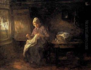 A Woman Sewing by Jozef Israels
