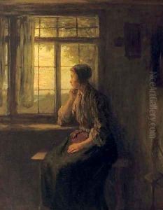 A young girl by a window by Jozef Israels