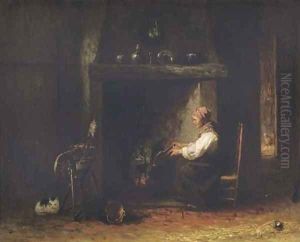 By the hearth by Jozef Israels