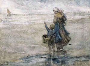 Waving goodbye to father by Jozef Israels
