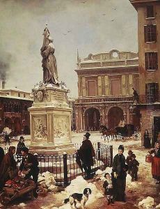 Piazza della Loggia under Snow by Angelo Inganni
