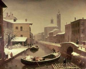 Boat under the Snow by Angelo Inganni