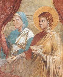 Scenes from the Old Testament- Isaac Blessing Jacob (detail) 1290s by Master of the Isaac Stories