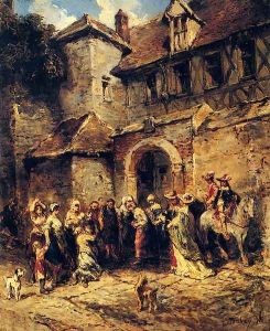 Figures Outside A Doorway by Eugene Isabey