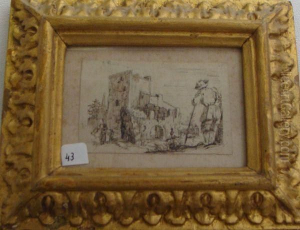 Berger Dans Un Paysage Avec Ruine - view 1