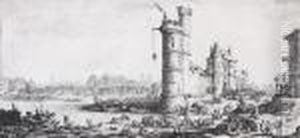 Vue Du Louvre; Vue Du Pont-neuf, From Lesdeux Grandes Vues Du Paris by Jacques Callot