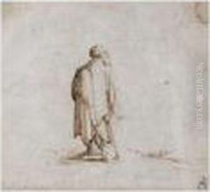 Standing Male Peasant With Tattered Clothes, Leaning On A Stick Standing Male Peasant With Tattered Clothes, Leaning On A Stick
