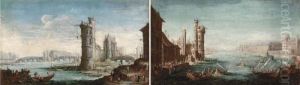 A View Of The Pont Neuf, Paris; And A View Of The Louvre, Paris by Jacques Callot