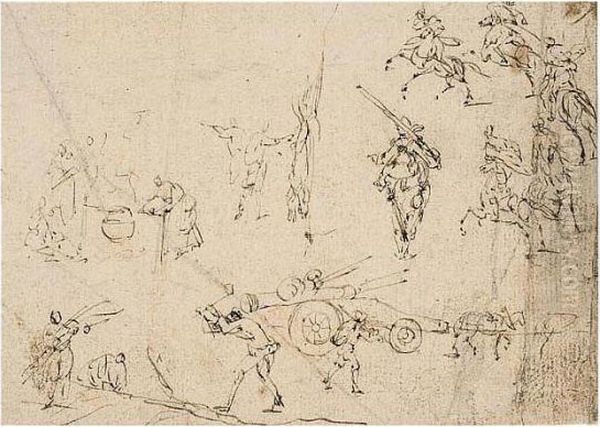 Sheet Of Studies Of Scenes From Army Life. - view 1