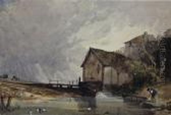 Woman Washing By A Stream - view 1