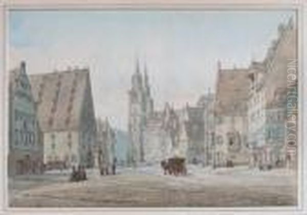 View Of Nuremberg Market Square With Figures By A Pump - view 1