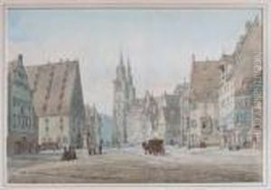 View Of Nuremberg Market Square With Figures By A Pump by William Callow