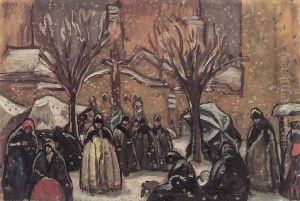 Market of Kecskemet in Winter 1911 by Bela Ivanyi Grunwald