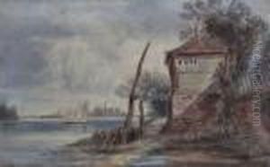 River Landscape With Cottageto Bank