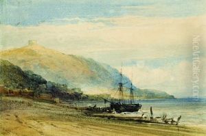 Fishing Boat On The Beach At Low Tide by William Callow
