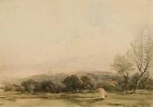 Landscape With Woman Wearing A Shawl by William Callow