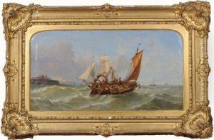 Fishing Boat Off The South Coast With Other Shipping by William Callow