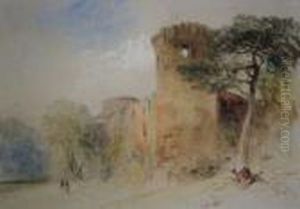 Figures By A Ruined Castle; Watercolour